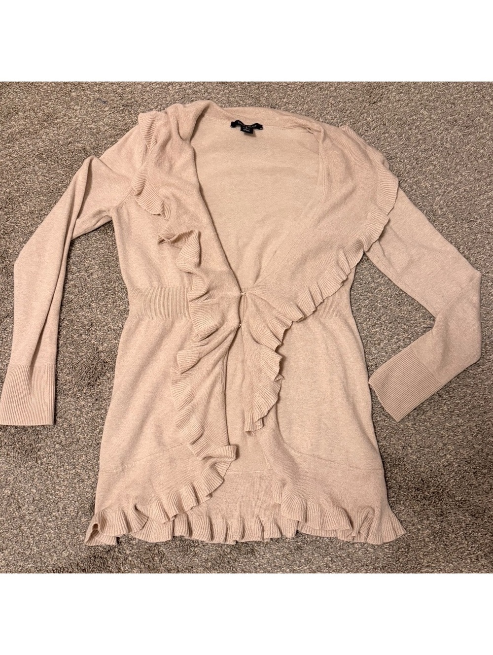 White House Black Market Beige Ruffle Cardigan Sweater – Small